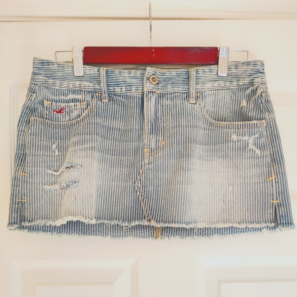 Distressed Denim Striped Mini Skirt